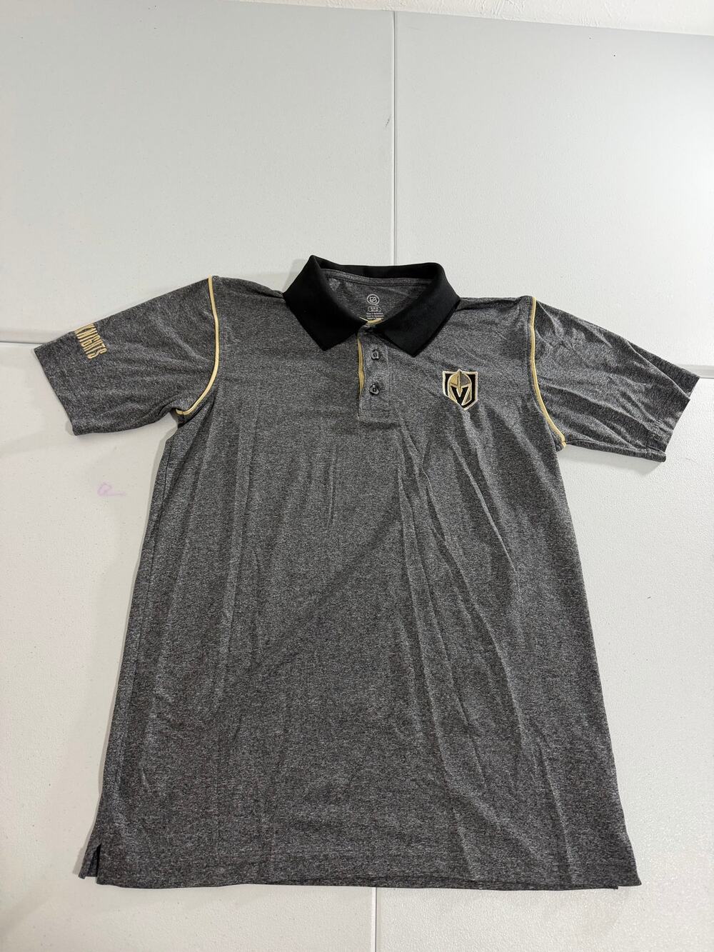 Vegas Golden Knights Polo Shirt Mens Medium Gray Black NHL Hockey Embroidered